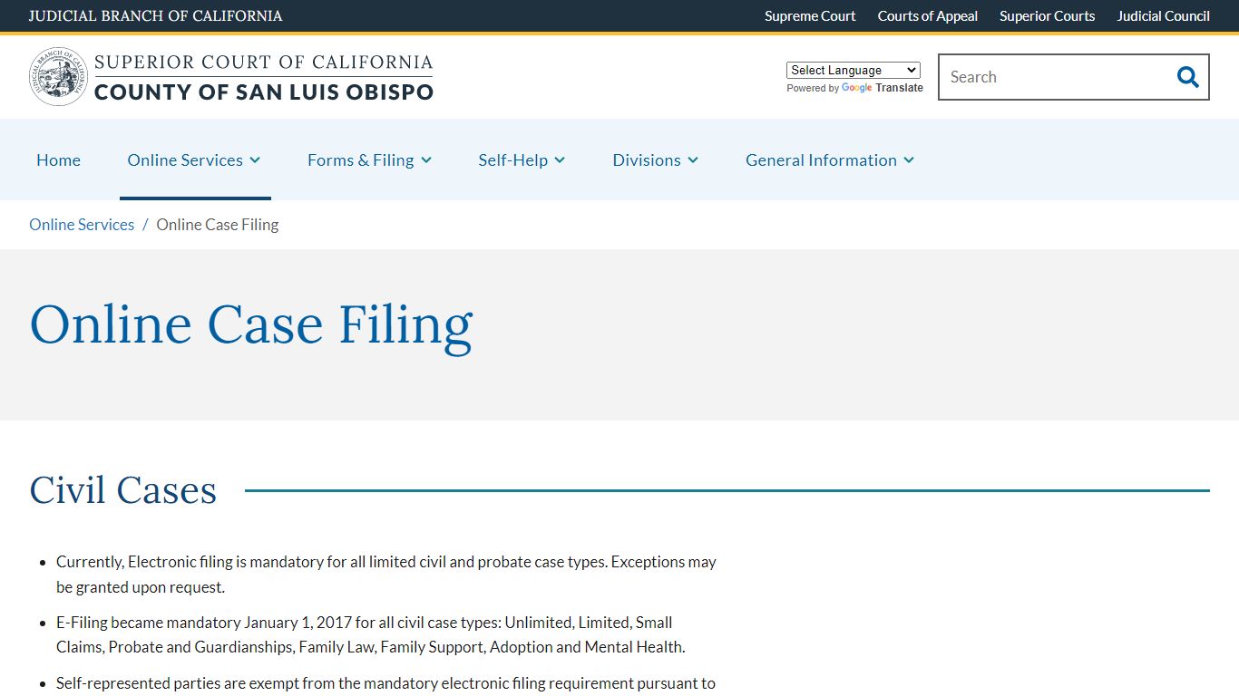 Online Case Filing - Superior Court of California